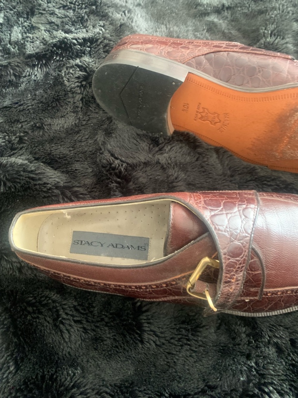 Stacy Adams Men's Brown Croc-Embossed Leather Slip-Ons with Gold Buckle
